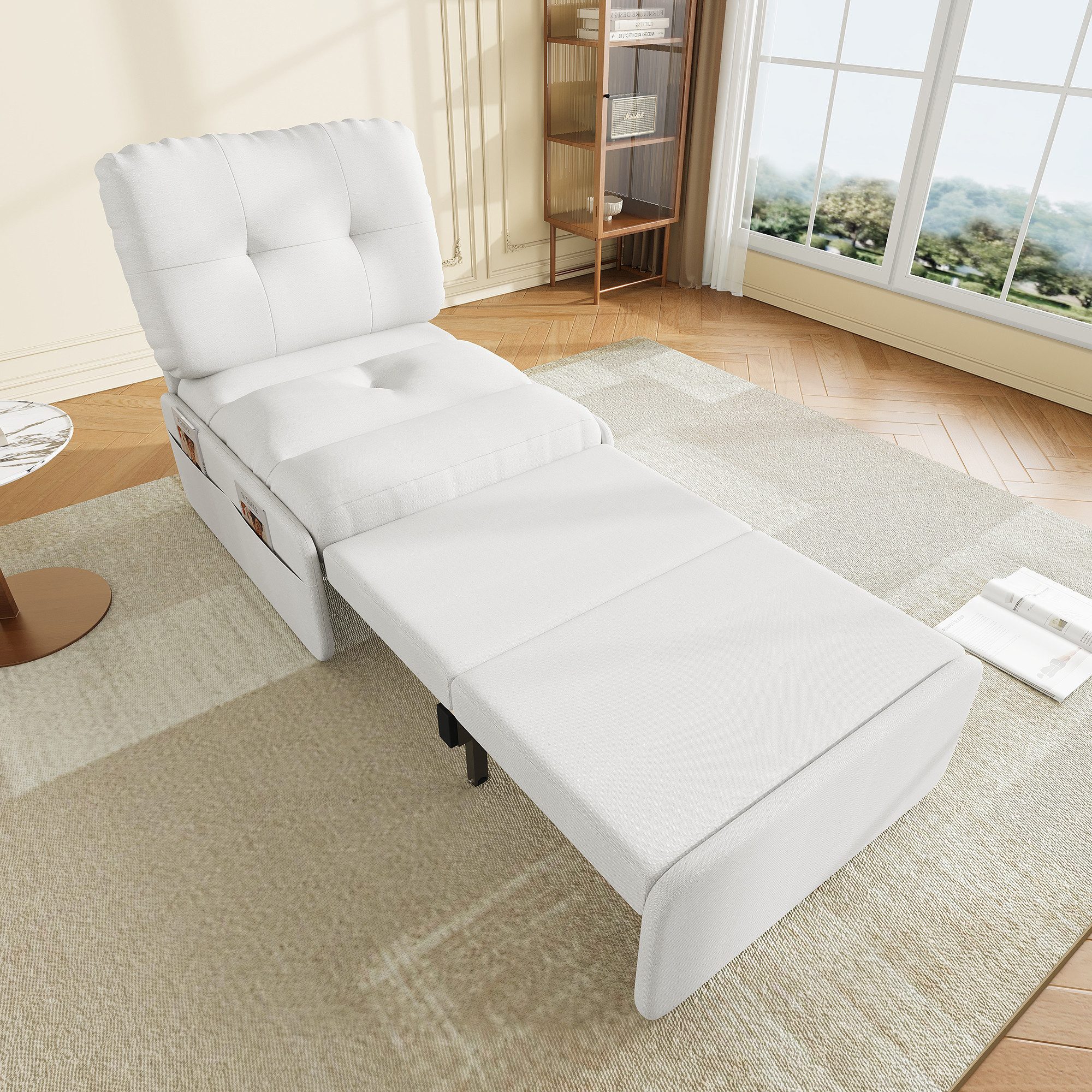 OKWISH Schlafsofa 2-in-1 Multifunktions-Schlafsofa 195x81,5cm in Leinenoptik, Einzelsessel & bequemer Liegestuhl für kleine Wohnungen 1 Teile, mit Schlaffunktion, Unsichtbares Ausziehsofa mit 165x80cm Schlaffläche