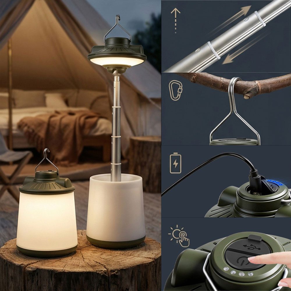 Tekoo LED Gartenleuchte LED Campinglampe ausziehbar Akku Laterne USB-C RGB Outdoor Leuchte, LED fest integriert, Kaltweiß, Warmweiß, RGB, 360° drehbarer Leuchtkopf, Teleskopstange, Powerbank-Funktion