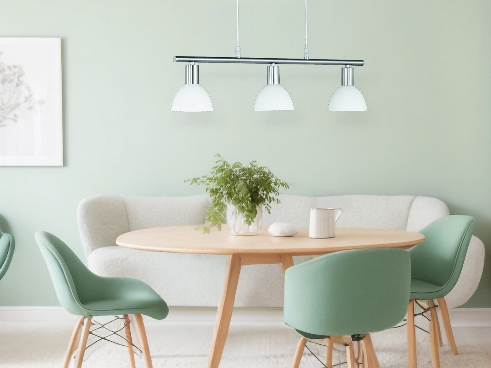 Reality Leuchten LED Pendelleuchte mit Glas Lampenschirmen, Breite 61cm, dimmbar, LED wechselbar, Warmweiß, Designklassiker Esstisch-lampe & Küchenlampe hängend – Bild 5 von 5