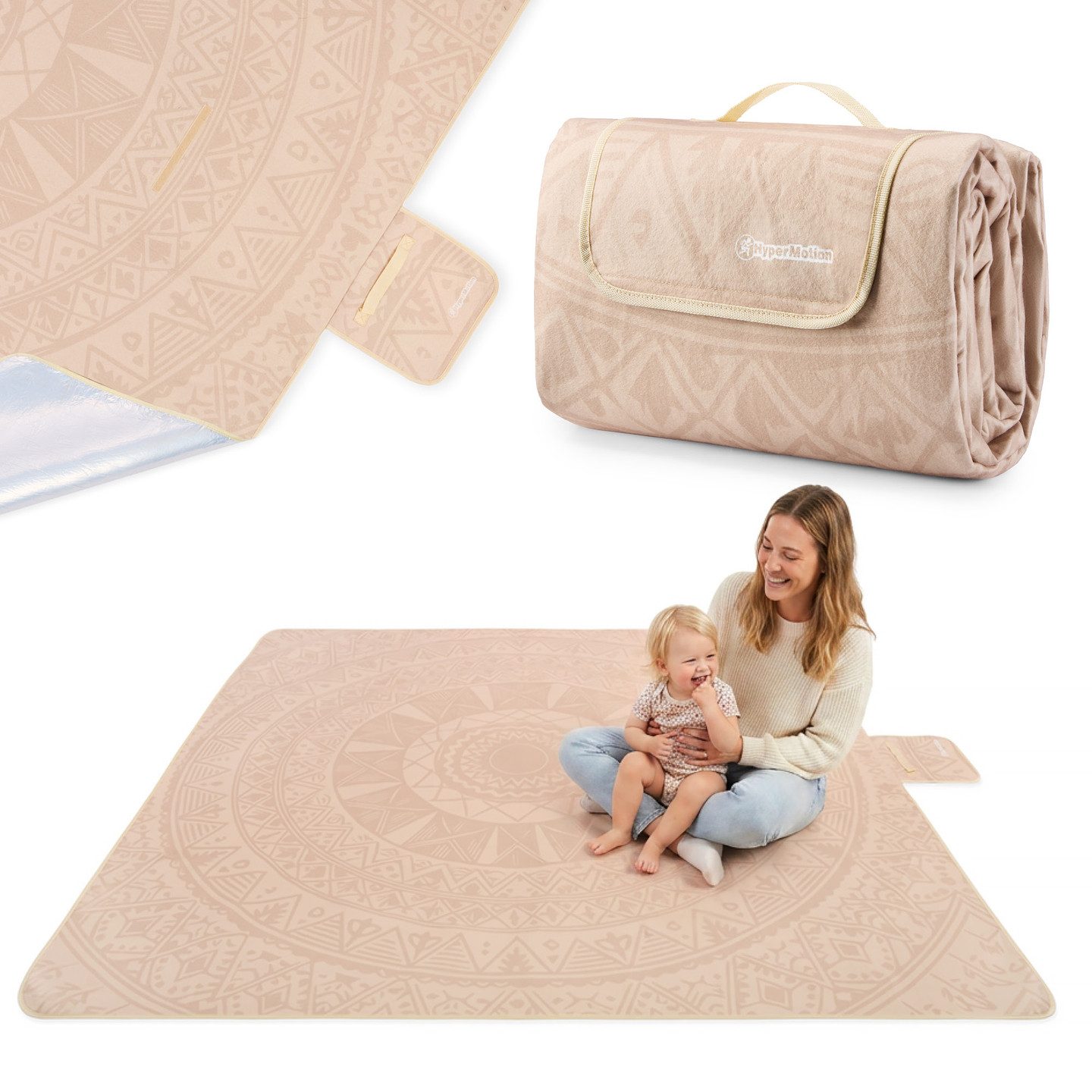 Outdoordecke HyperMotion XXL Picknickdecke 200x200 cm Boho Mandala wasserdicht, HyperMotion