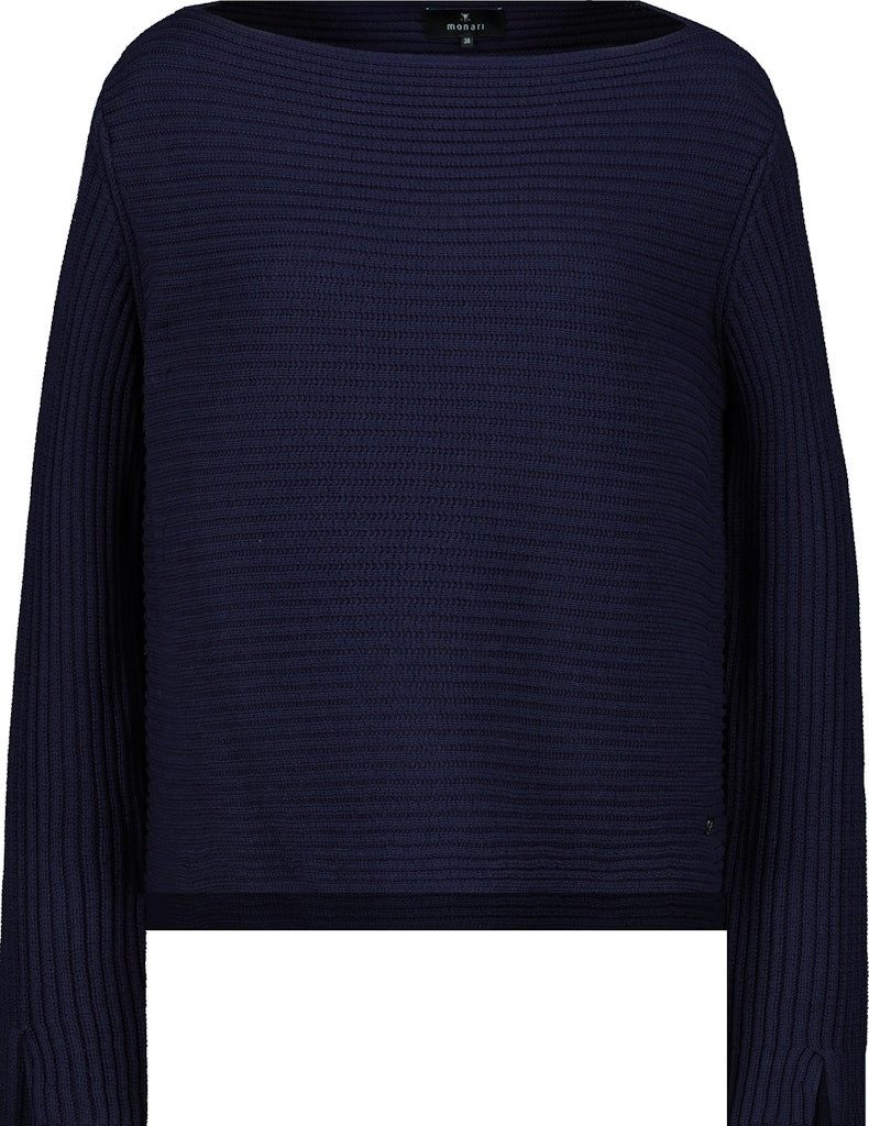 Monari Rundhalspullover Mit geripptem Design und geschlitztem Ärmelsaum günstig online kaufen