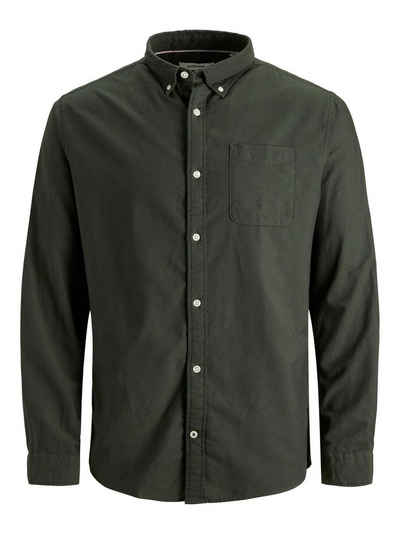 Jack & Jones Langarmhemd Einfarbiges Plus Size Hemd Übergrößen Business Shirt JJEOXFORD 4447 in Grün