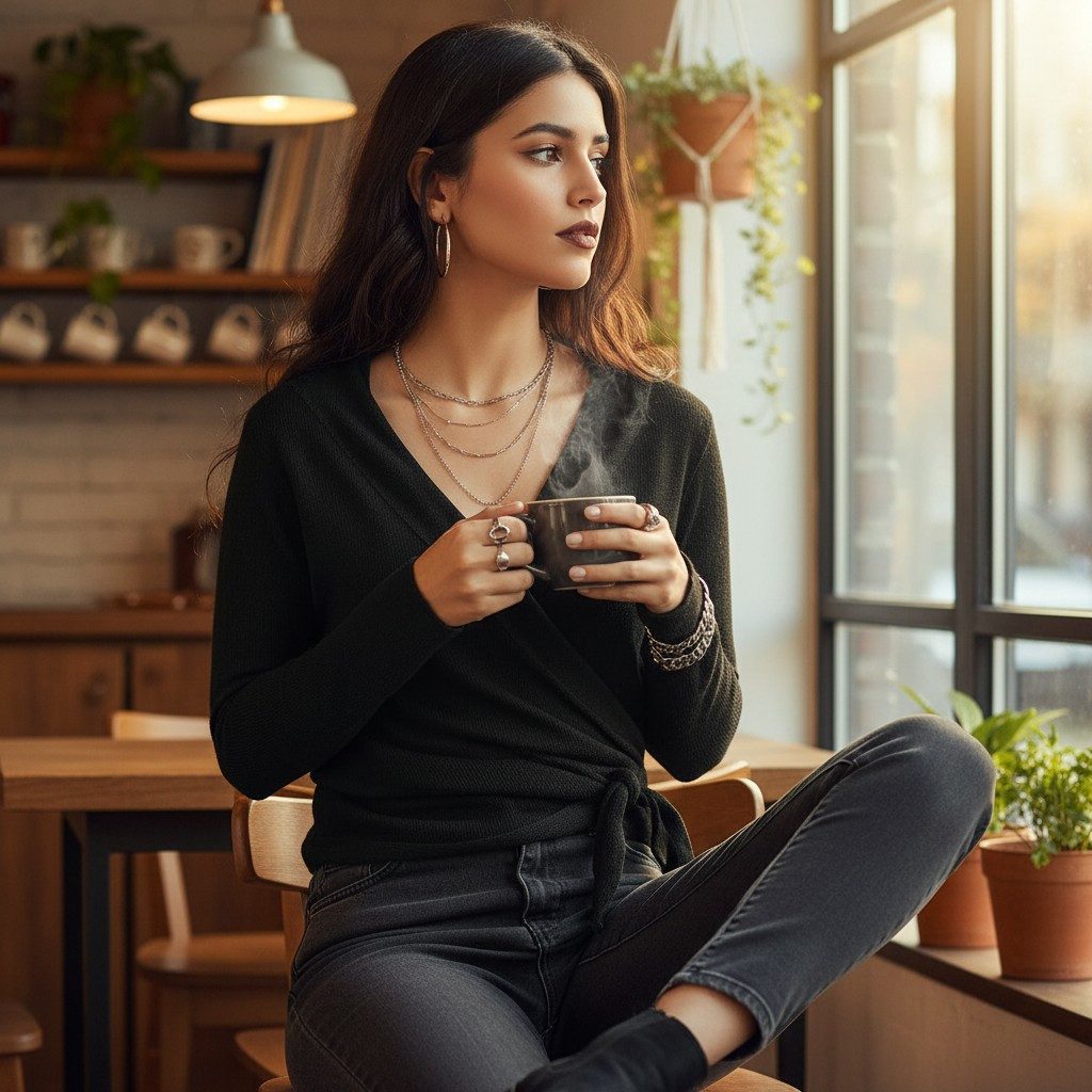 Guru-Shop Longsleeve Wickelshirt, Baumwollstrick Pullover,.. alternative Bekleidung