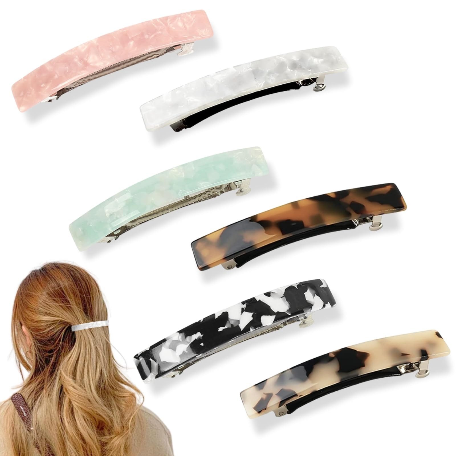 Zaewry Haarspange 6er-Set französischer Haarspangen, Vintage-Damen-Haaraccessoires, 7,5 cm automatische Klick-Haarspangen, geeignet für Frauen und Mädchen