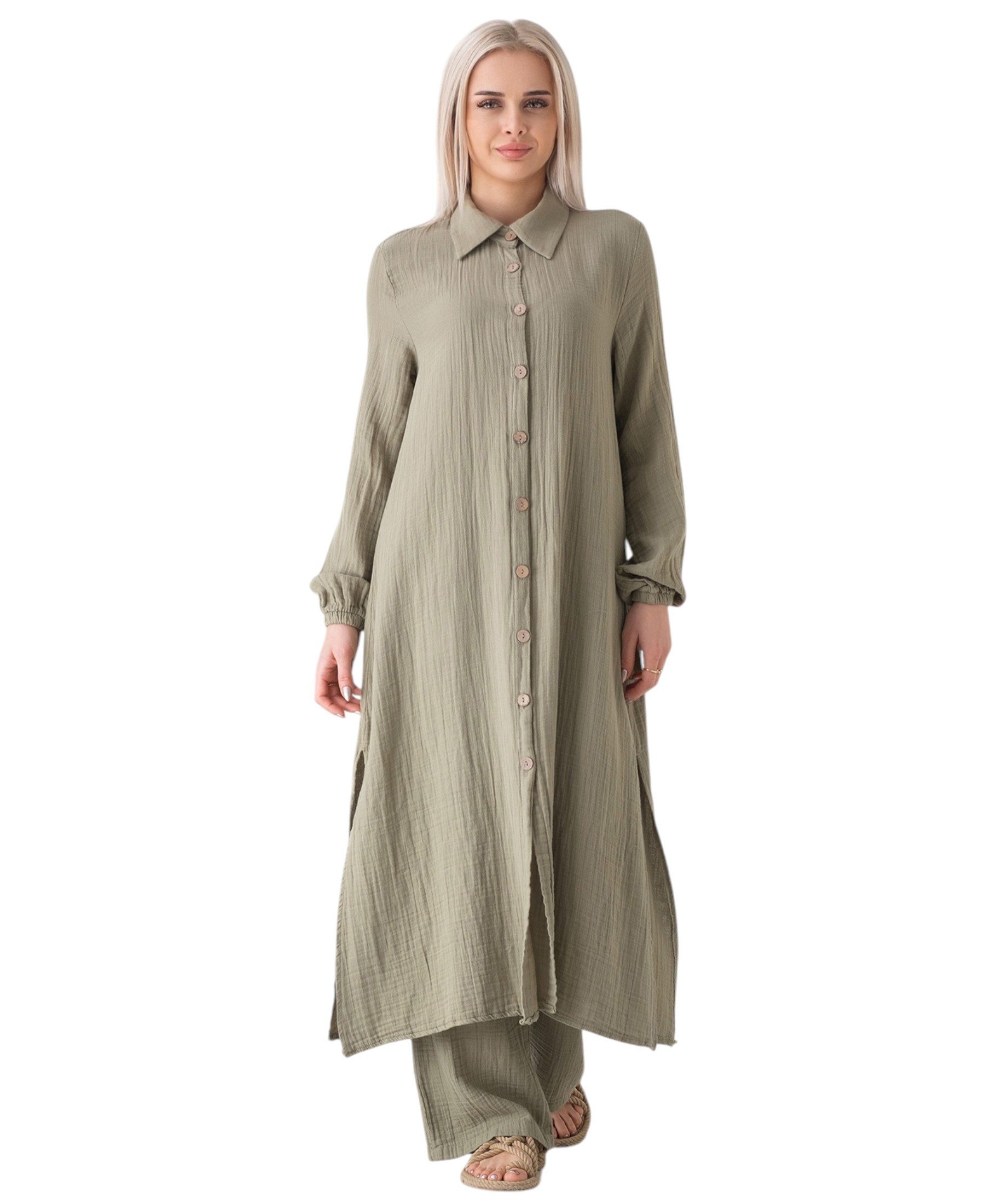 WENOR Longtunika Musselin 130cm lang Kokosknopf 100% Baumwolle Modest Look 36-50 – Bild 2 von 5