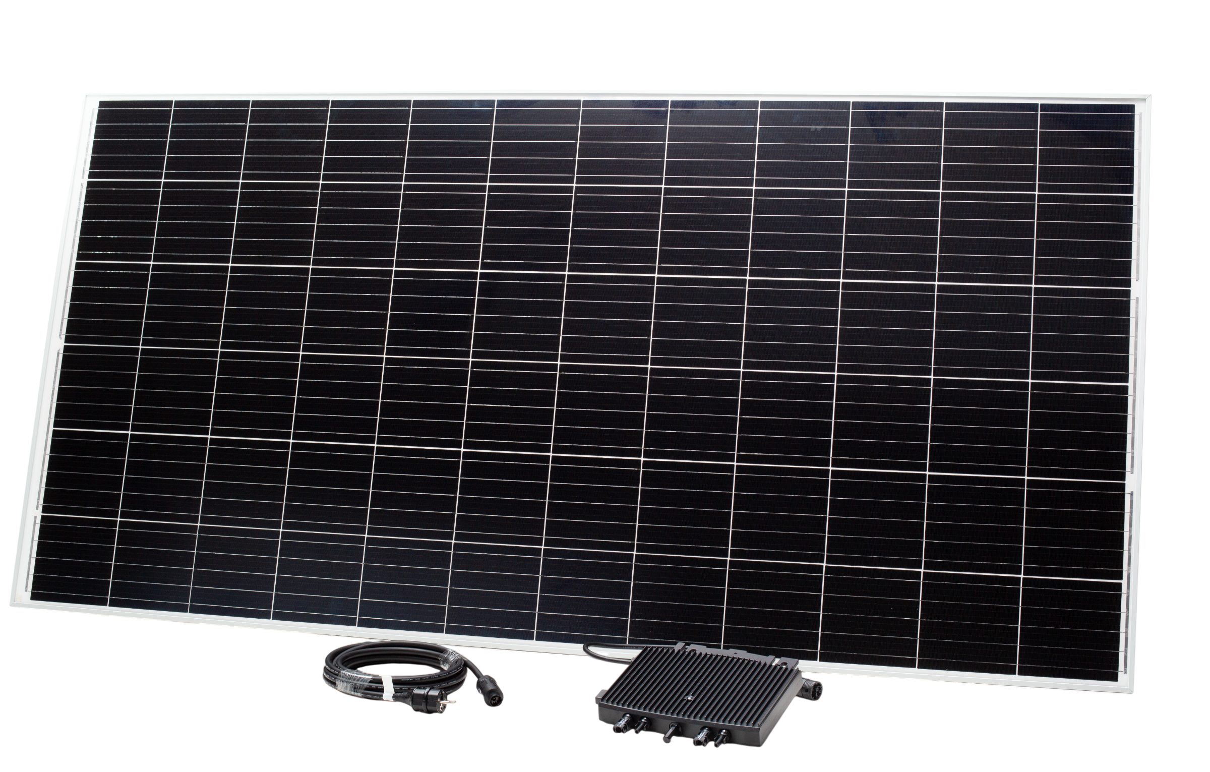 Sunset Balkonkraftwerk SUNpay®430 plus, Solarmodul "Made in Germany", variabel einsetzbar, 430 W, monokristallin, (Set, inkl. 430W-Solarmodul, Wechselrichter, 5m AC-Kabel, Verschlusskappe M), für kleine Balkone und Haushalte geeignet, steckerfertig