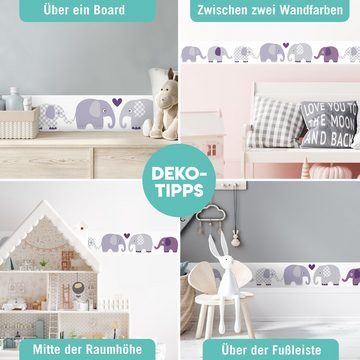 lovely label Bordüre Elefanten aubergine/grau - Wanddeko Kinderzimmer, selbstklebend