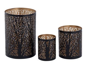 Casamia Kerzenhalter Kerzenhalter Forest 3er Set Kerzenständer Teelichthalter schwarz gold