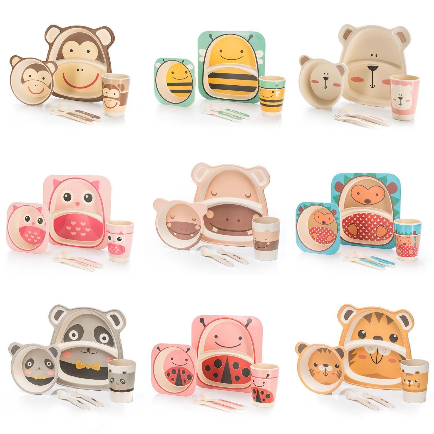 all Kids United Kindergeschirr-Set Geschirr mit Tier-Motiv (5-tlg), ungiftig, Becher, Schüssel, Teller, Löffel & Gabel