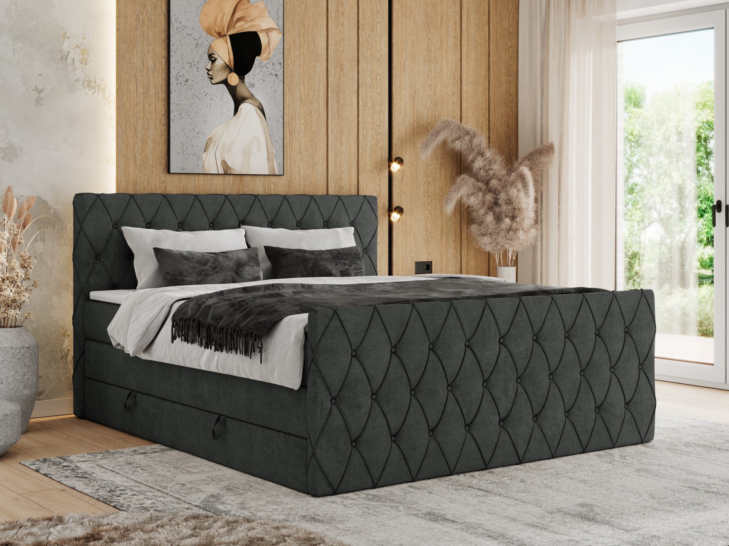 MKS MÖBEL Boxspringbett MIREN KING DUO (Set, Packung, Doppelbett, Kopfteil, Topper T25, T30-Schaum), Boxspringbett, Fußteil, Multipocket-Matratzen, 7 Härtezonen