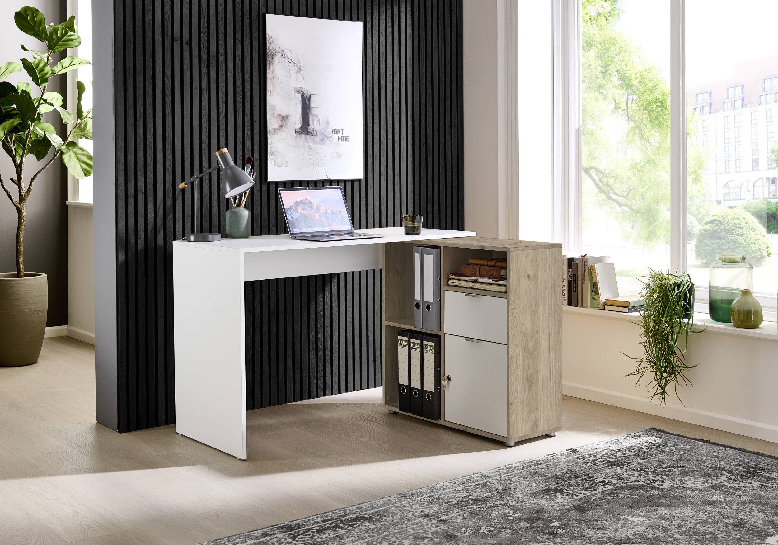 BMG Möbel Eckschreibtisch LENI (Schreibtischplatte mit Regal), Breite 110 c günstig online kaufen