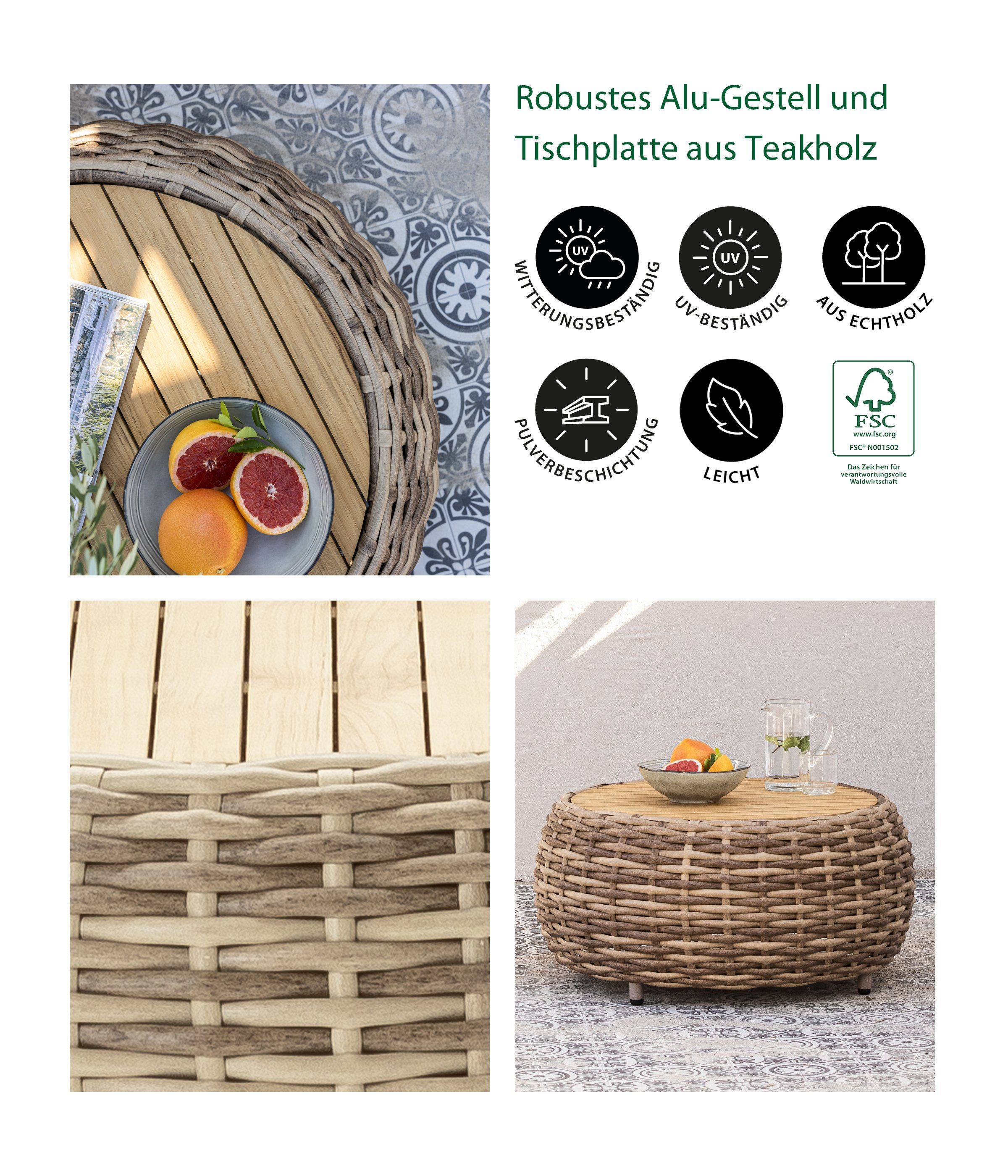 Dehner Gartenlounge-Set Lounge Tisch Tulum, Ø günstig online kaufen