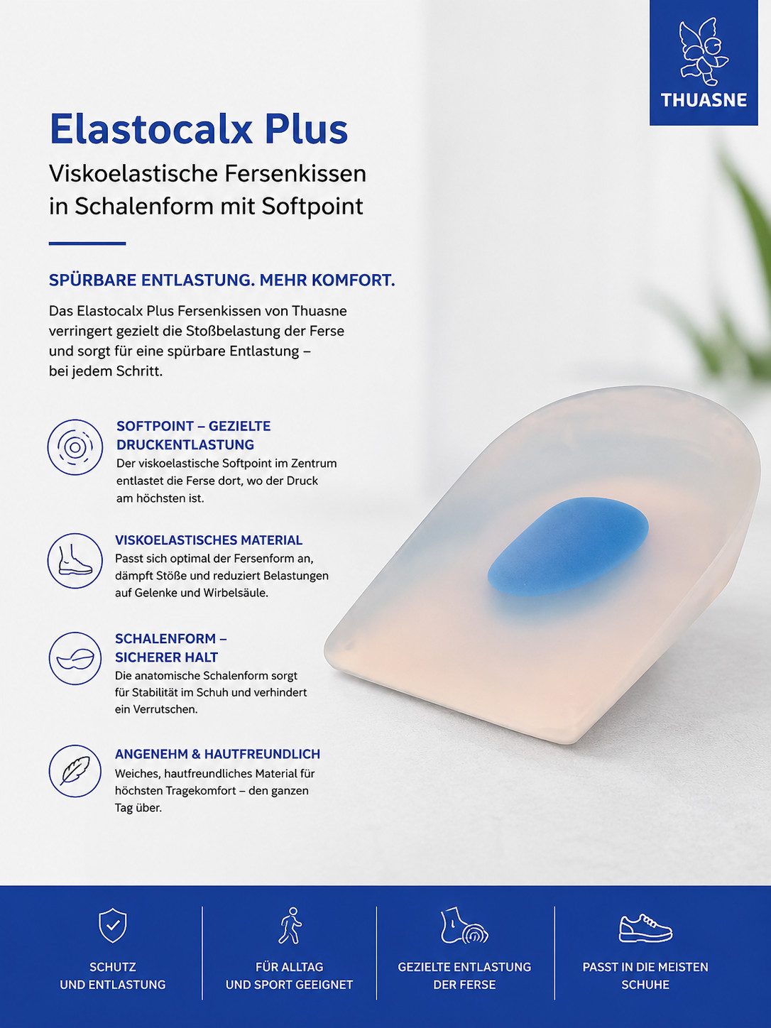 Thuasne Einlegesohlen Elastocalx Plus Silikon Fersenkissen mit Softpoint