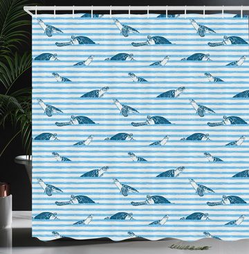 Abakuhaus Duschvorhang Moderner Digitaldruck mit 12 Haken auf Stoff Wasser Resistent Breite 175 cm, Höhe 180 cm, Gestreift Turtle Blau Aquatic