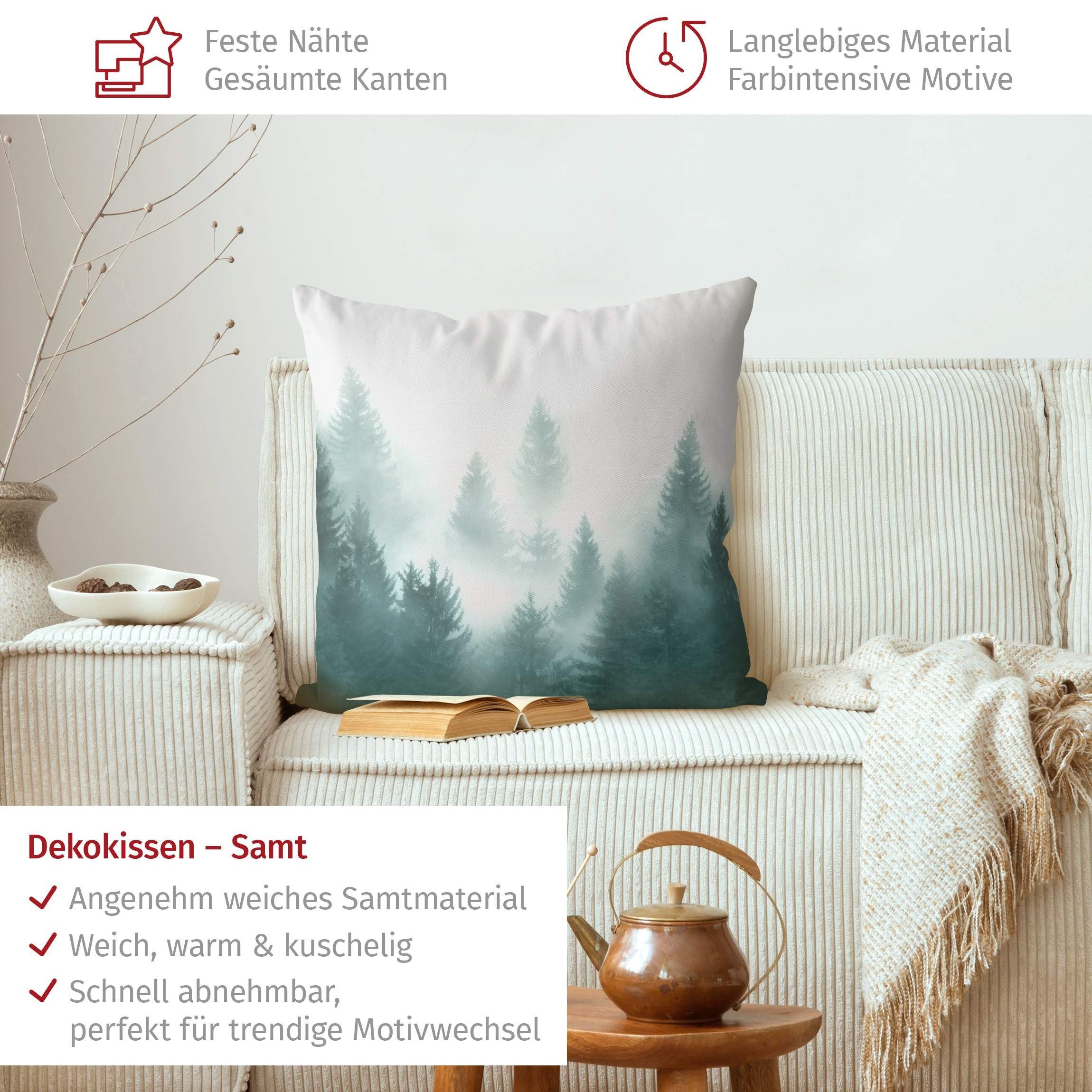 Bilderdepot24 Dekokissen drinnen Kissenhülle/ Sofakissen/ Zierkissen Kissenhülle beige Wald Mot, Bezug mit / ohne Füllung Zierkissen Outdoor Sofa Bett