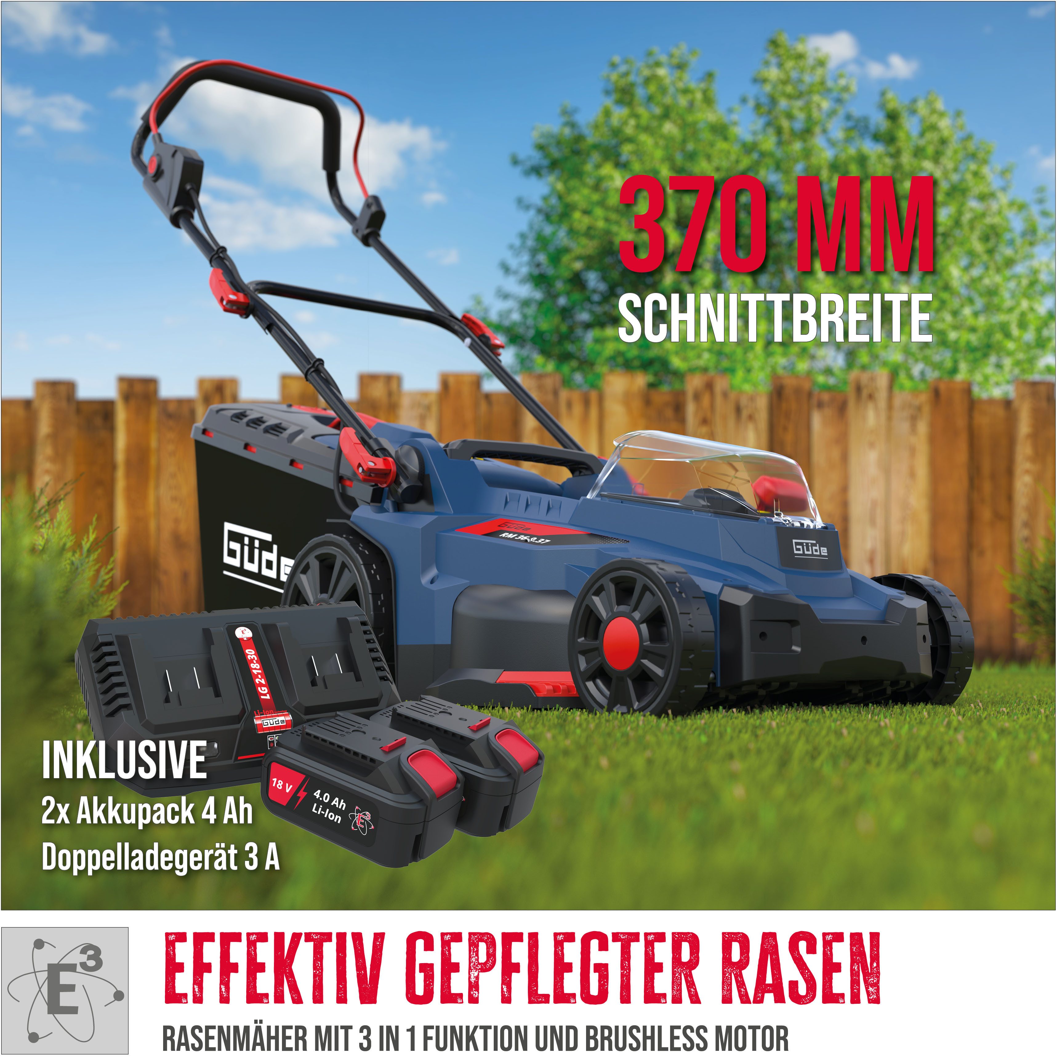 Güde Akkurasenmäher RM 36-402-30.37, 37 cm Schnittbreite, 3 Funktionen: Mähen, Sammeln und Mulchen