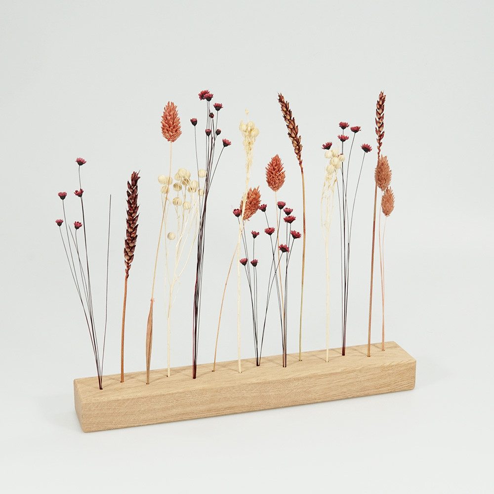 Trockenblume FlowerBar “GOLD RICHTIG”, Holzleiste mit Trockenblumen & edle Eiche