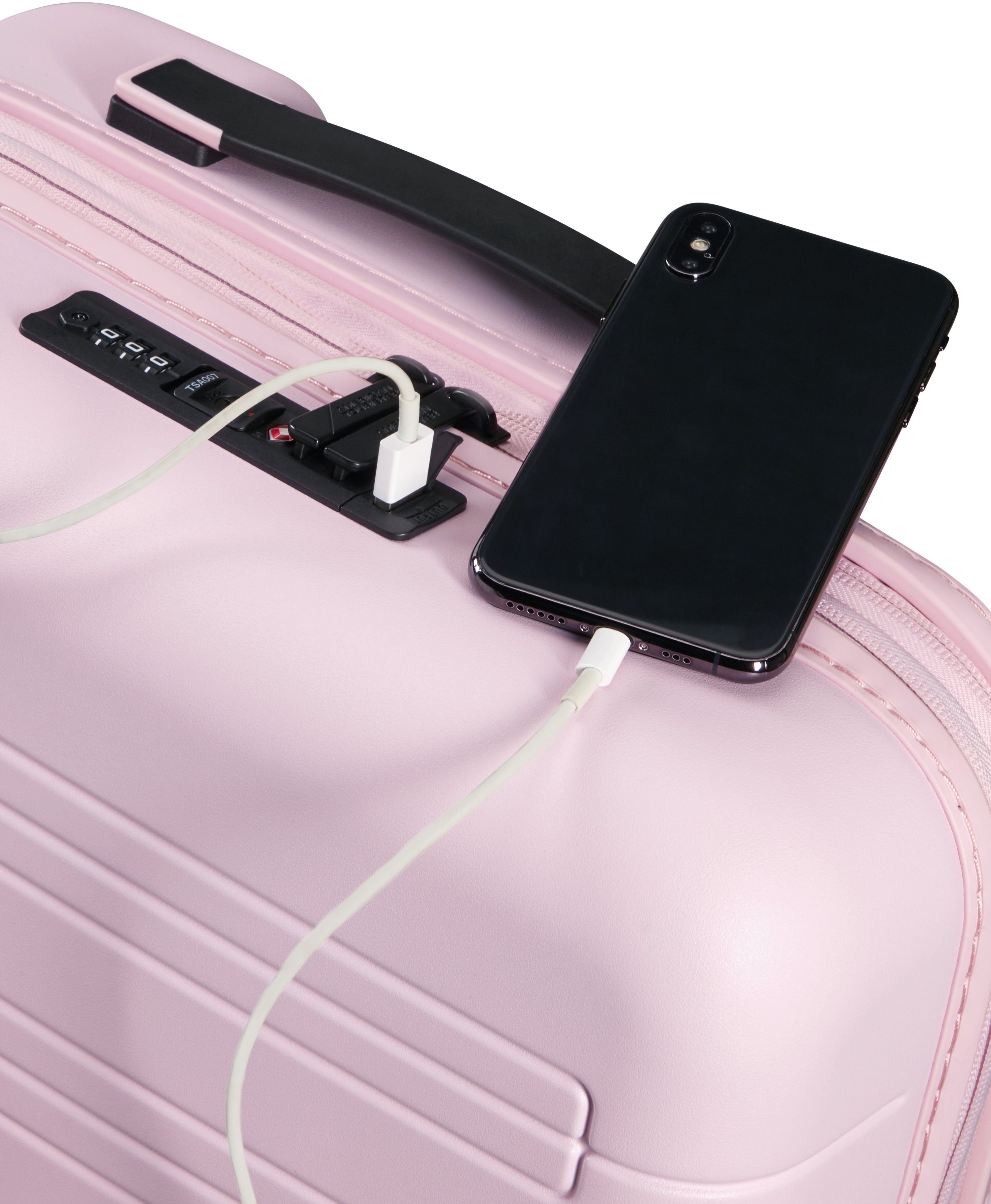 Soft Tourister® und mit Pink Rollen, Hartschalen-Trolley American 4 USB-Schleuse Volumenerweiterung cm, Novastream, 55