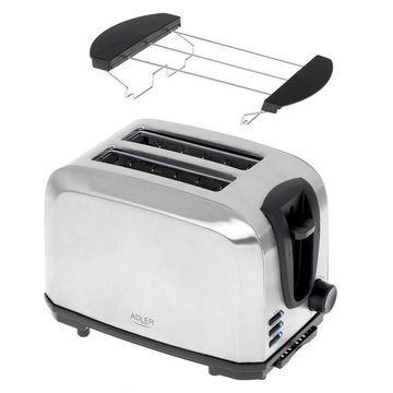 Adler Toaster AD 3222 2-Scheiben-Toaster mit Brötchenaufsatz, 1000,00 W, Krümelschublade, 7 Stufen, Edelstahlgehäuse, silber