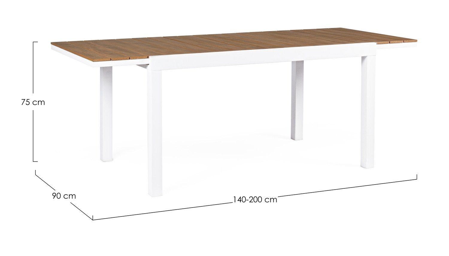 Weiß, aus Ausziehbar, cm, - Tischplatte x Polywood, Bizzotto KUBIK, Witterungsbeständig 200 Aluminium, 90 Braun, Gartentisch 140