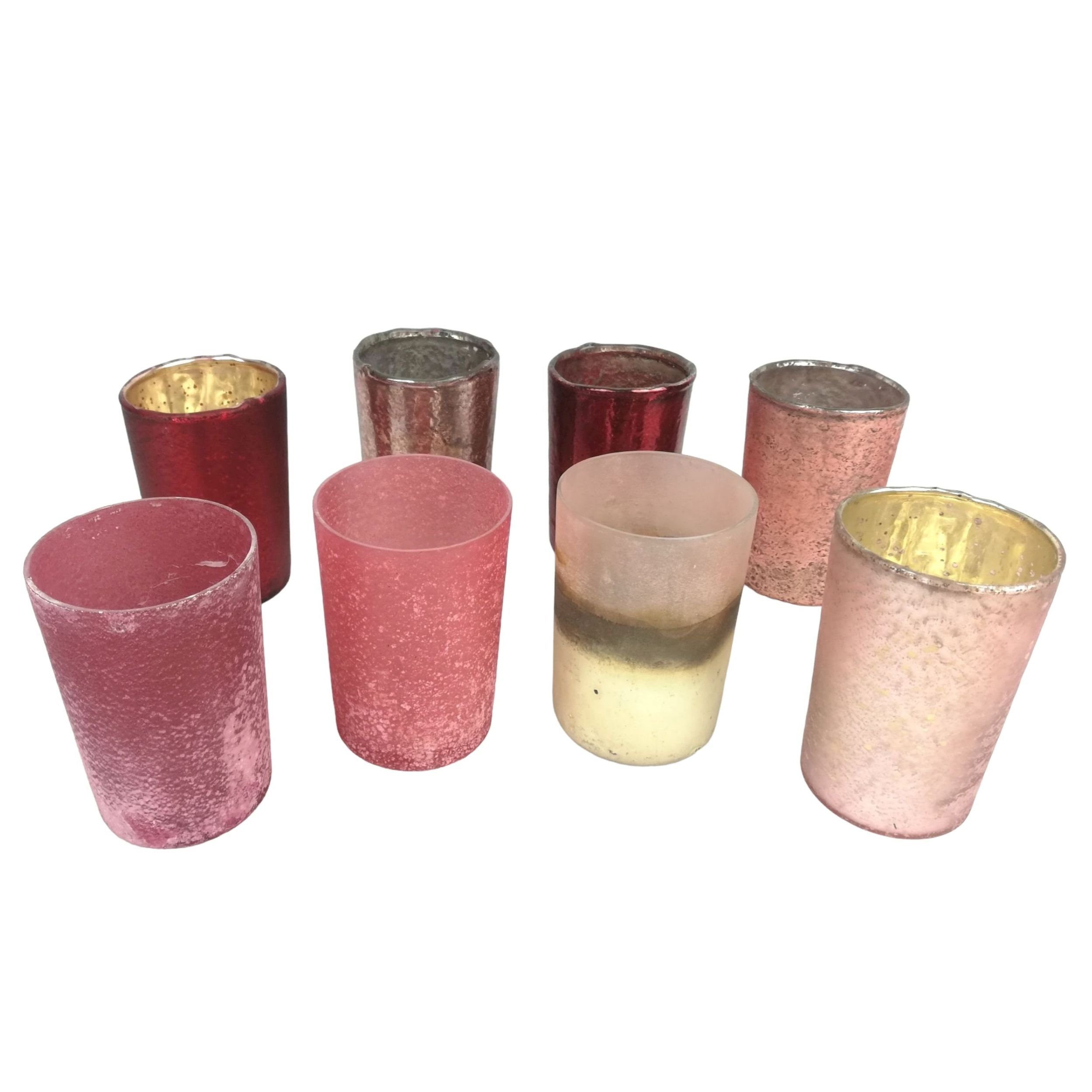 Windlicht cm, Glas 8 DekoTown Mix 8 St. Mundgeblasene Rot Windlichter Pink