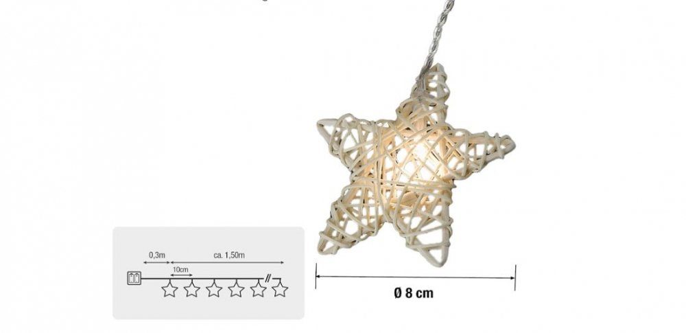 LED-Lichterkette warmweiß/transparent, Hellum Lichterkette Rattan-Sterne innen BS 16