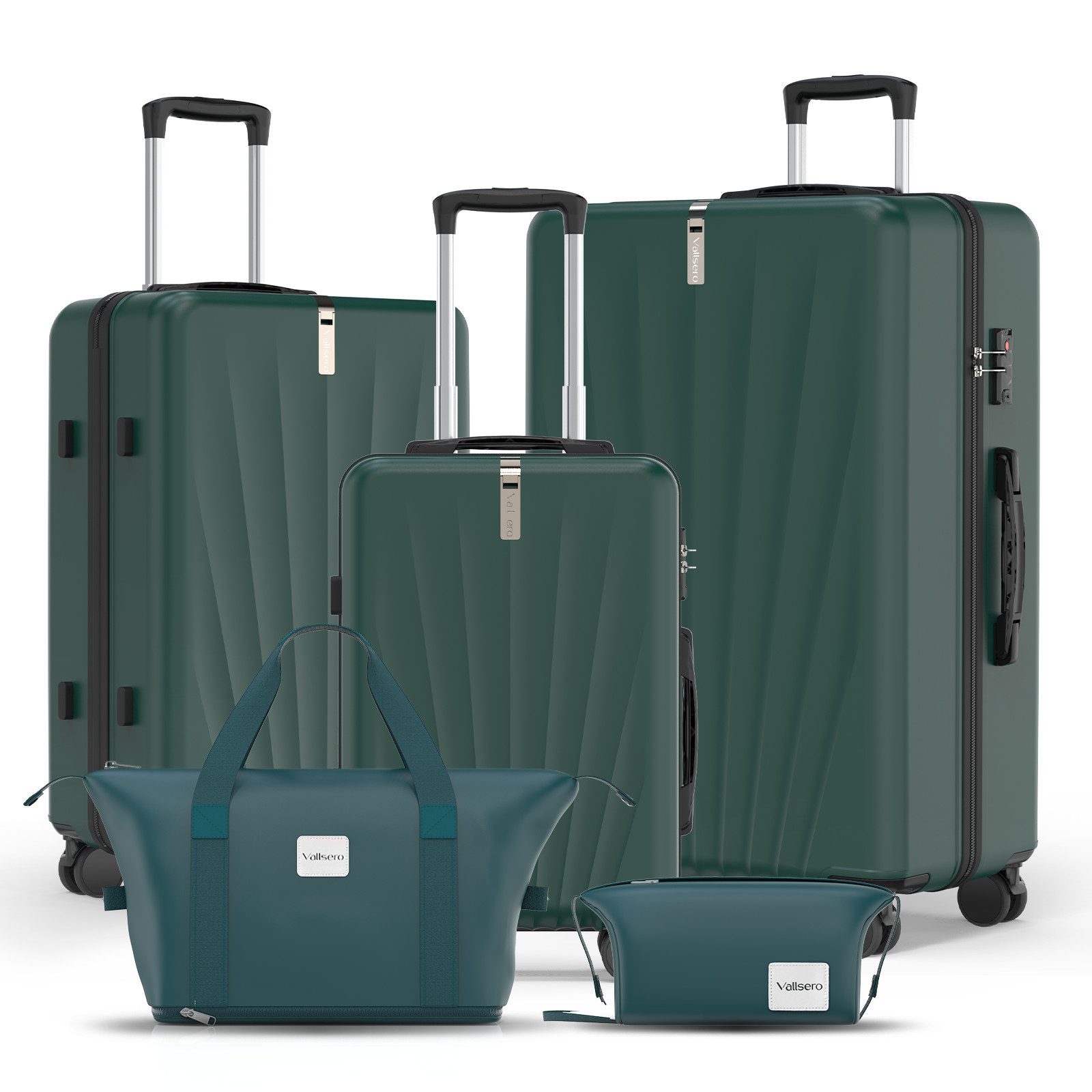 VALLSERO Чемоданы на колесах et M-L-XL-Set, Gepäck mit Kosmetiktasche, Hartschalen-Koffer, 5-teiliges Set, hochfestes ABS-Gehäuse, 360° geräuschloses Rad
