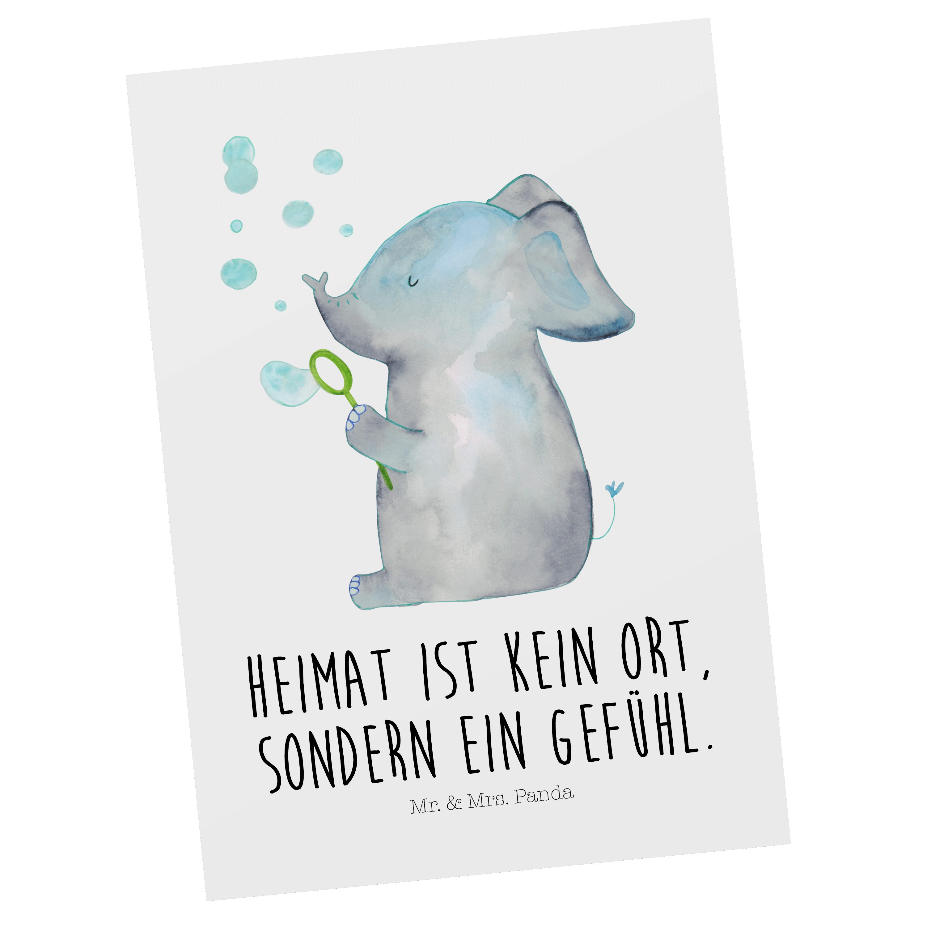 Mr. & Mrs. Panda Postkarte Elefant Seifenblasen - Weiß - Geschenk, Dankeskarte, Tiermotive, Einl