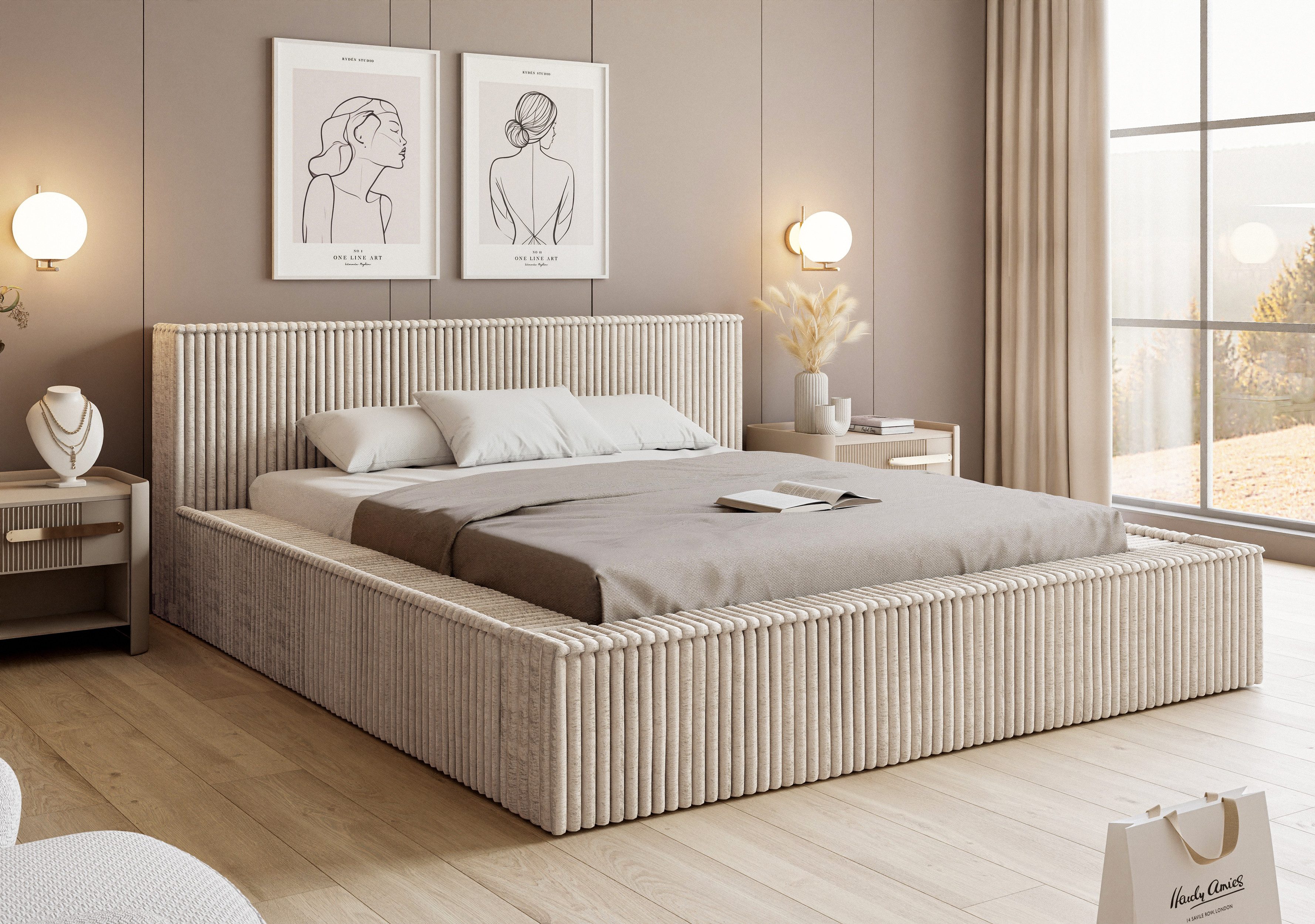 yourhouse24 Polsterbett Tufalo Cord mit Bettkasten (2 Bettseiten), Hausbett, mit gepolstertem Kopfteil, in 5 Größen und 9 Farben
