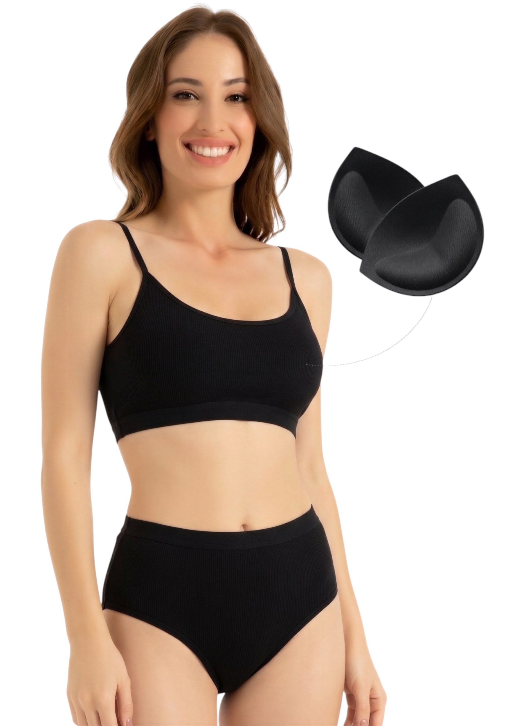 fashionshowcase Bustier Damen 2er Pack Bambus BH mit Pads nahtlos weich atmungsaktiv elastisch (2-tlg) mit herausnehmbaren Pads für natürliche Form