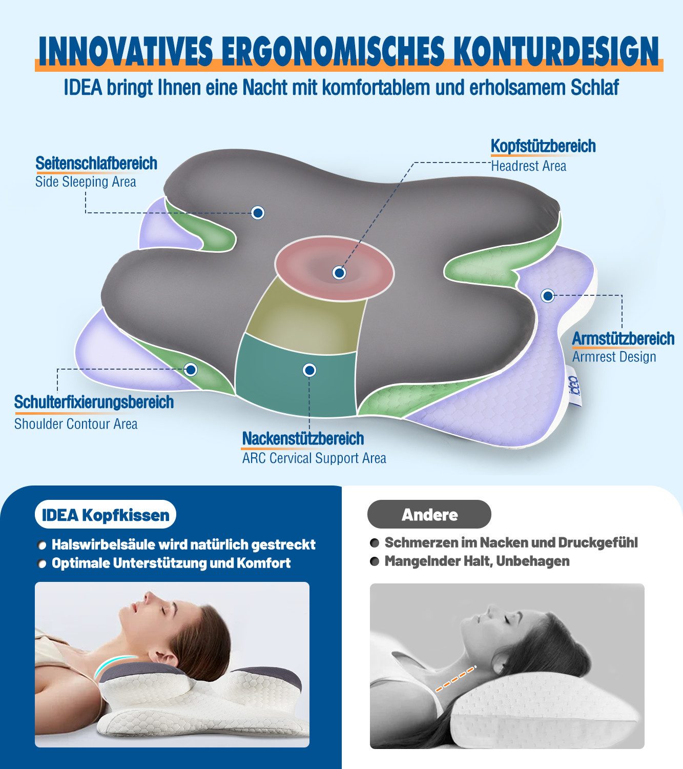 Esun Kopfkissen Nackenkissen, Memory Foam Kissen Nackenstützkissen Kopfkiss günstig online kaufen