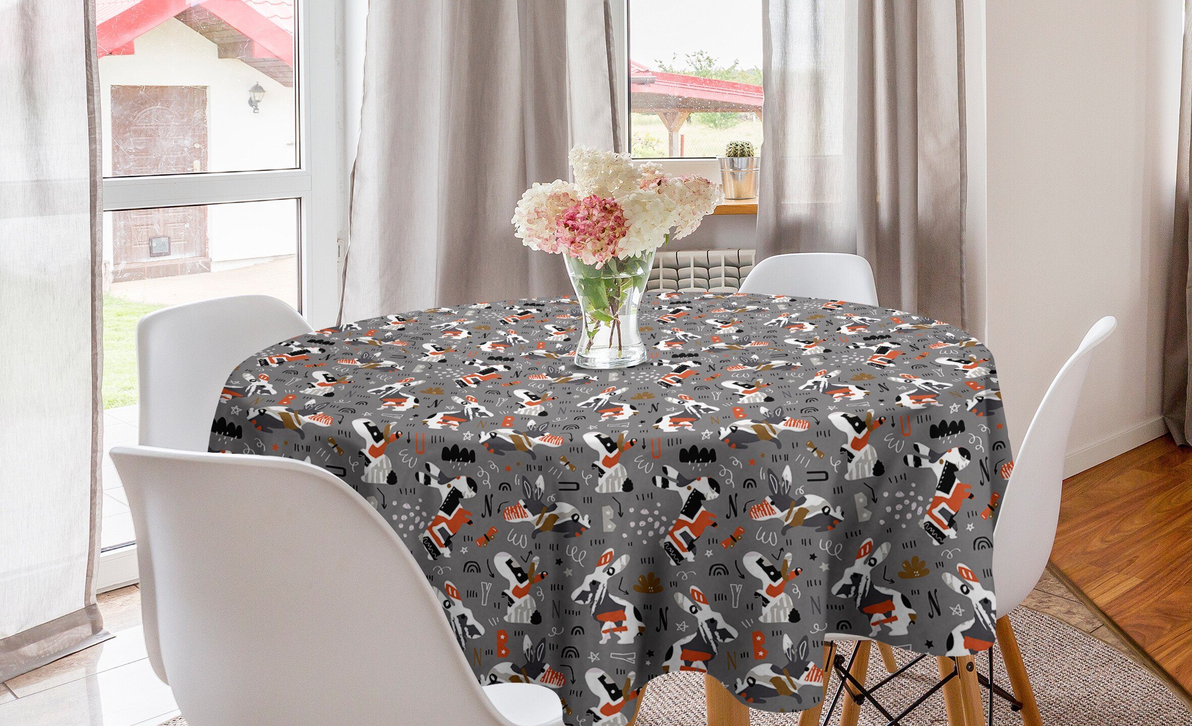 Abakuhaus Tischdecke Kreis Tischdecke Abdeckung für Esszimmer Küche Dekoration, Abstract Lustige Oster-Hasen-Motiv | Tischdecken