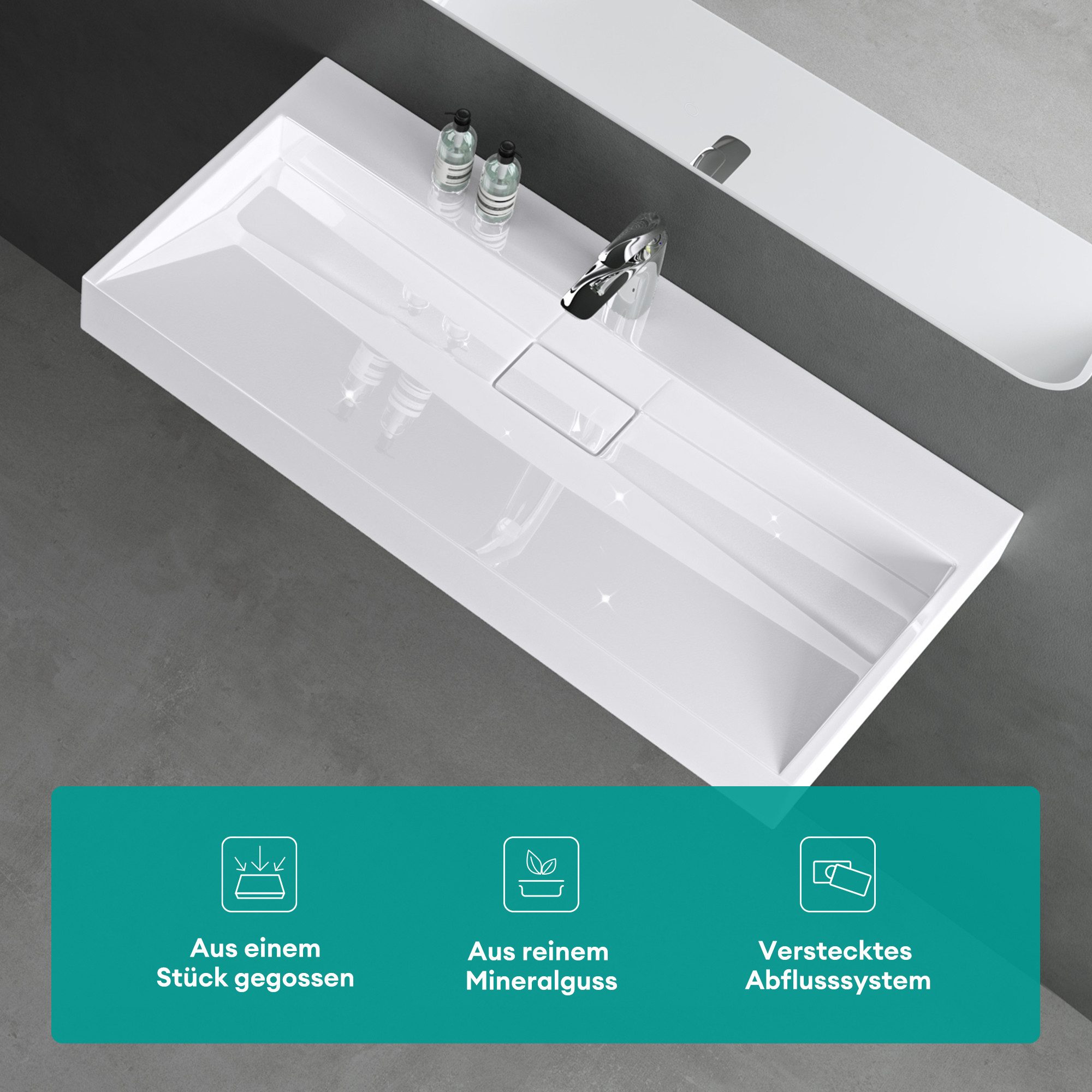 Mai & Mai Waschbecken mit Ablaufgarnitur Waschtisch Mineralguss Hänge-Aufsa günstig online kaufen