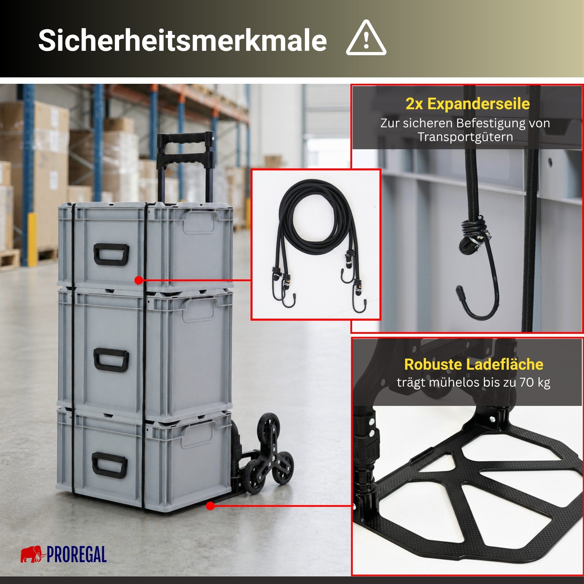PROREGAL® Sackkarre ELEPHANT mit Profi-Alu-Rahmen klappbar ergonomisch Vollgummibereifung, Klappbare Sackkarre Transportkarre Staplerkarre hohe Traglast – Bild 4 von 5