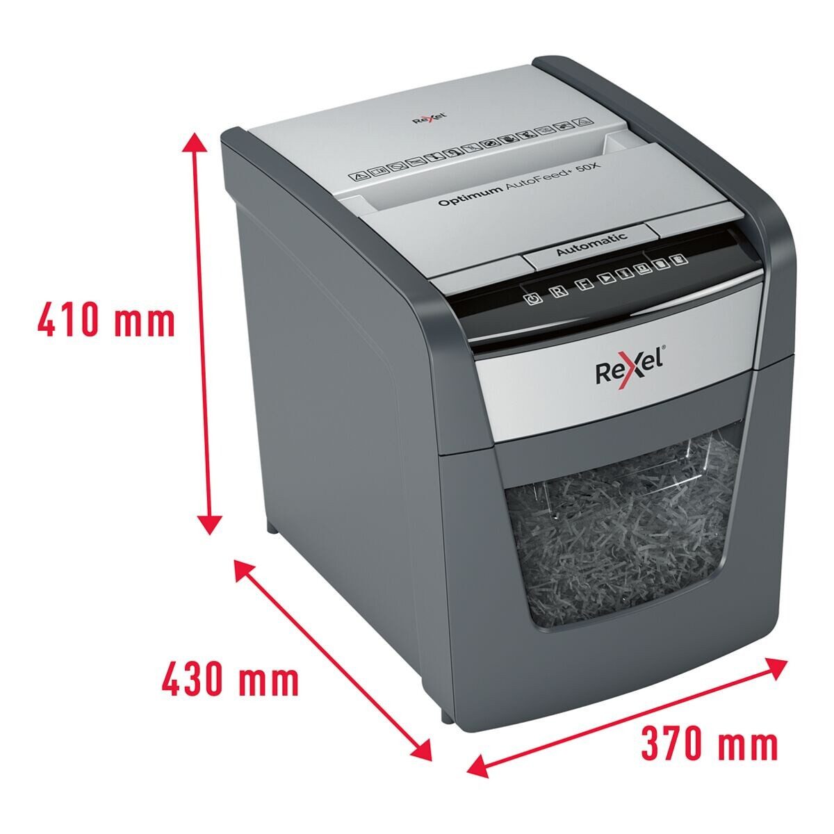 REXEL Aktenvernichter Optimum AutoFeed+ 50X, Partikelschnitt 4x28 mm, Autofeed / Einzelblatt-Einzug, 20 Liter
