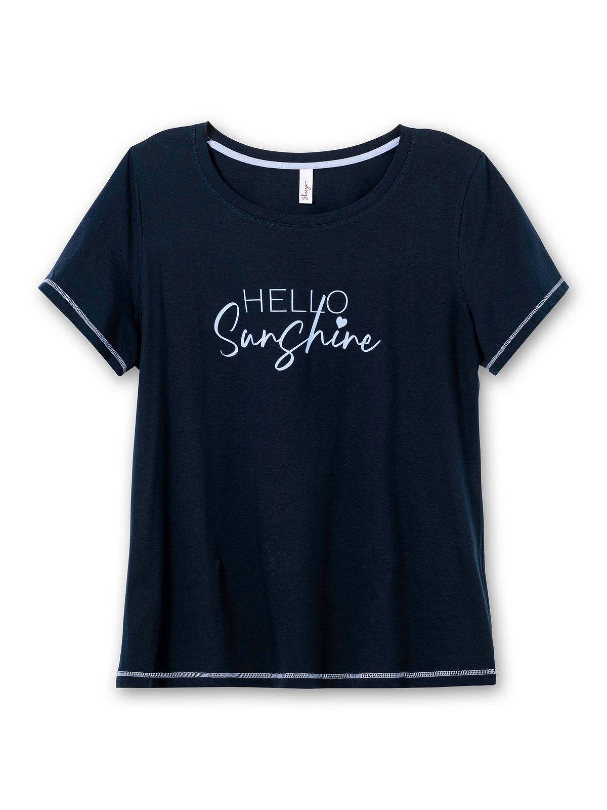mit leicht Wordingprint, T-Shirt tailliert bedruckt Größen Große Sheego nachtblau