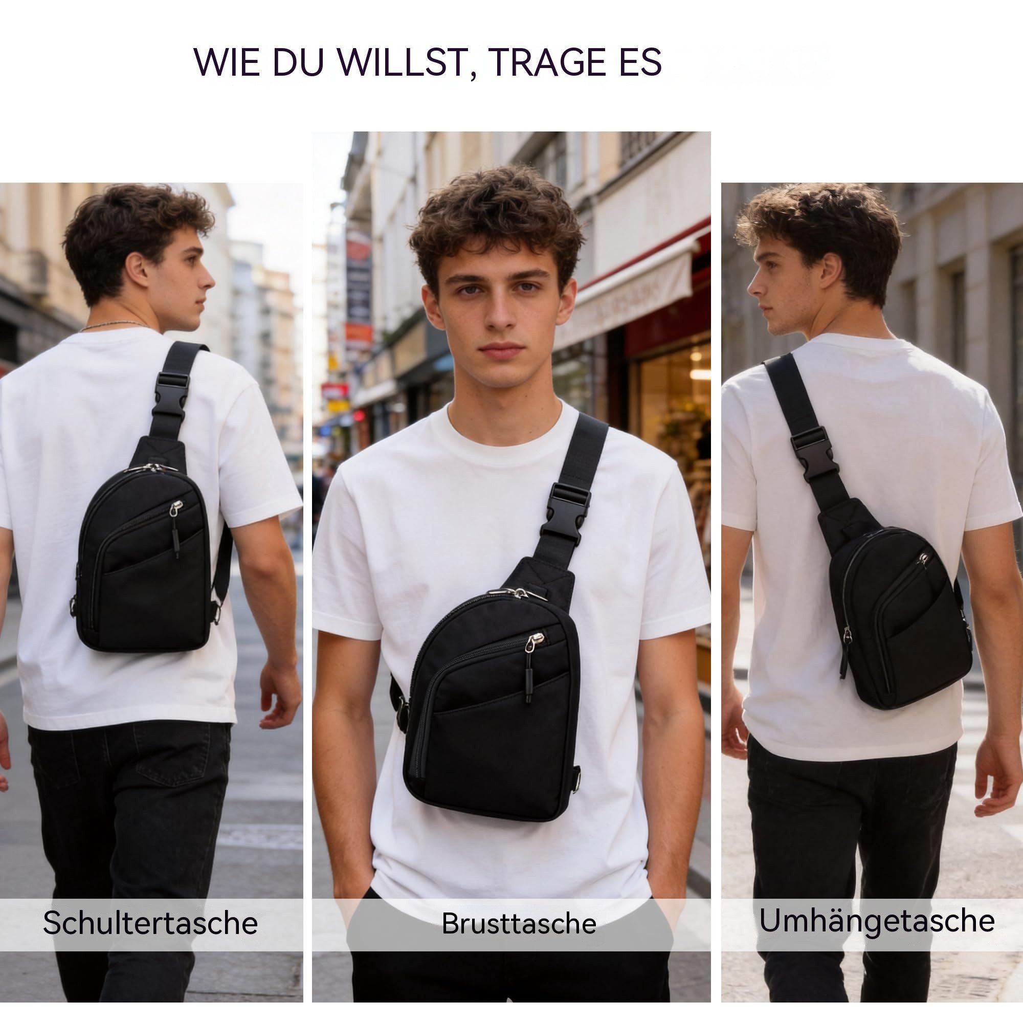 nsihing Umhängetasche Diebstahlsichere Unisex-Crossbody-Sling-Tasche mit RFID-Schutz, Geeignet für Reisen, das Pendeln und den täglichen Gebrauch.