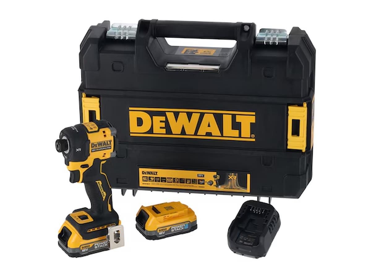 DeWalt Akku-Schlagschrauber Hydraulisch 1/4" 18V/1,7Ah, 56 Nm, (Akku-Schlagschrauber-Set mit 2 Akkus, Ladegerät und TSTAK-Systemkoffer)