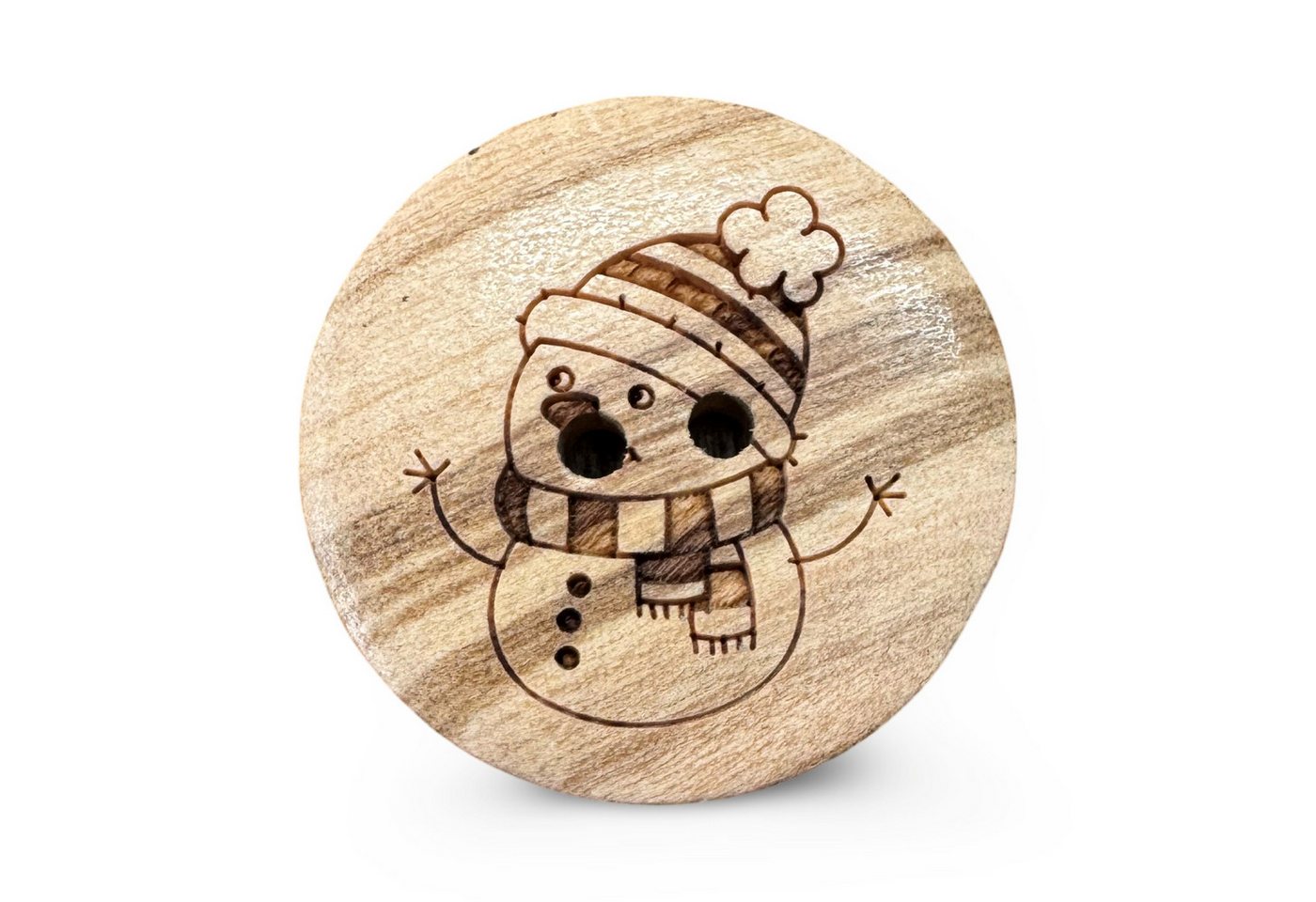 Hartmann-Knöpfe Knopf 10 Stück Schneemann Motiv Knöpfe 2 Loch echtem Oliven Holz