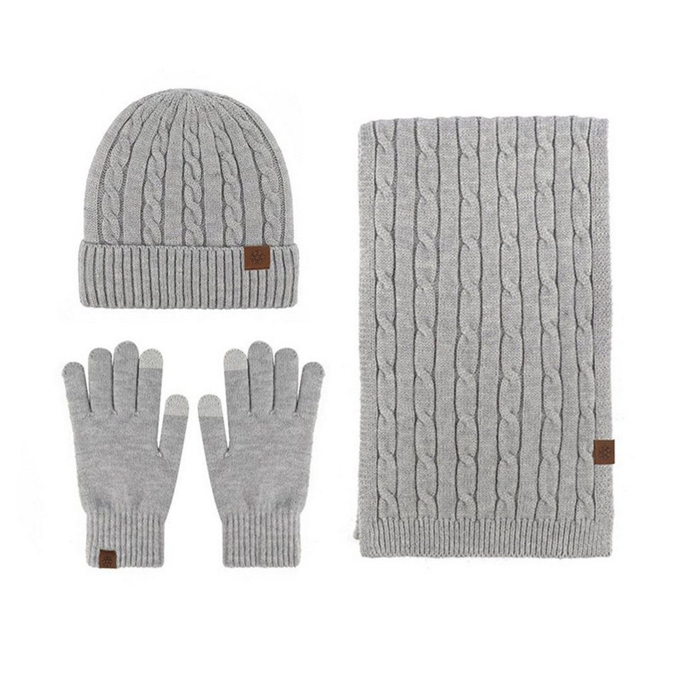 Touchscreen Mütze Handschuhe Winter Daisred Mütze Lang Schal & Set Schal Hellgrau und