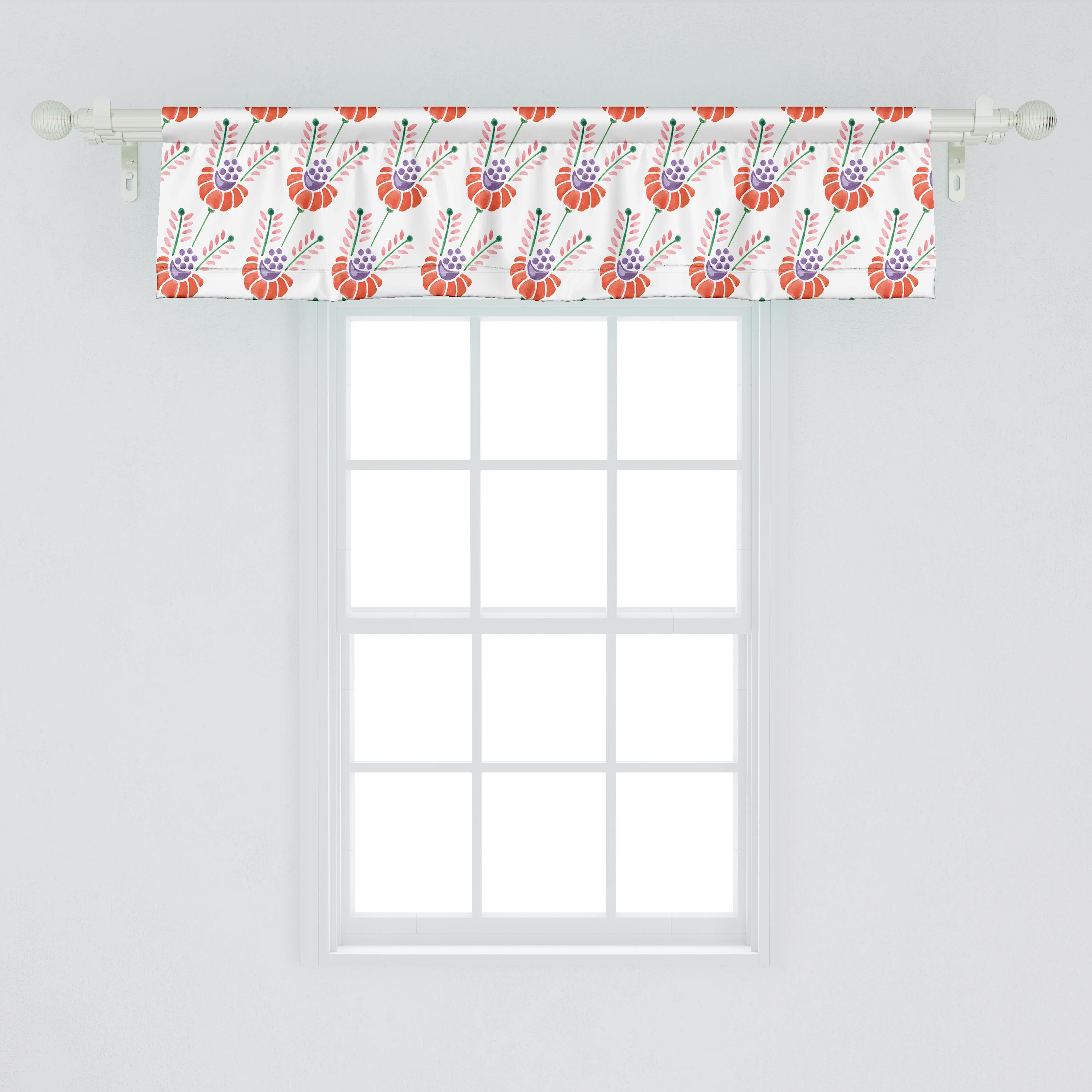 Scheibengardine Vorhang Volant für Pflanzen Schlafzimmer Dekor Küche Abakuhaus, Blume mit Stangentasche, Frühling Revival Microfaser