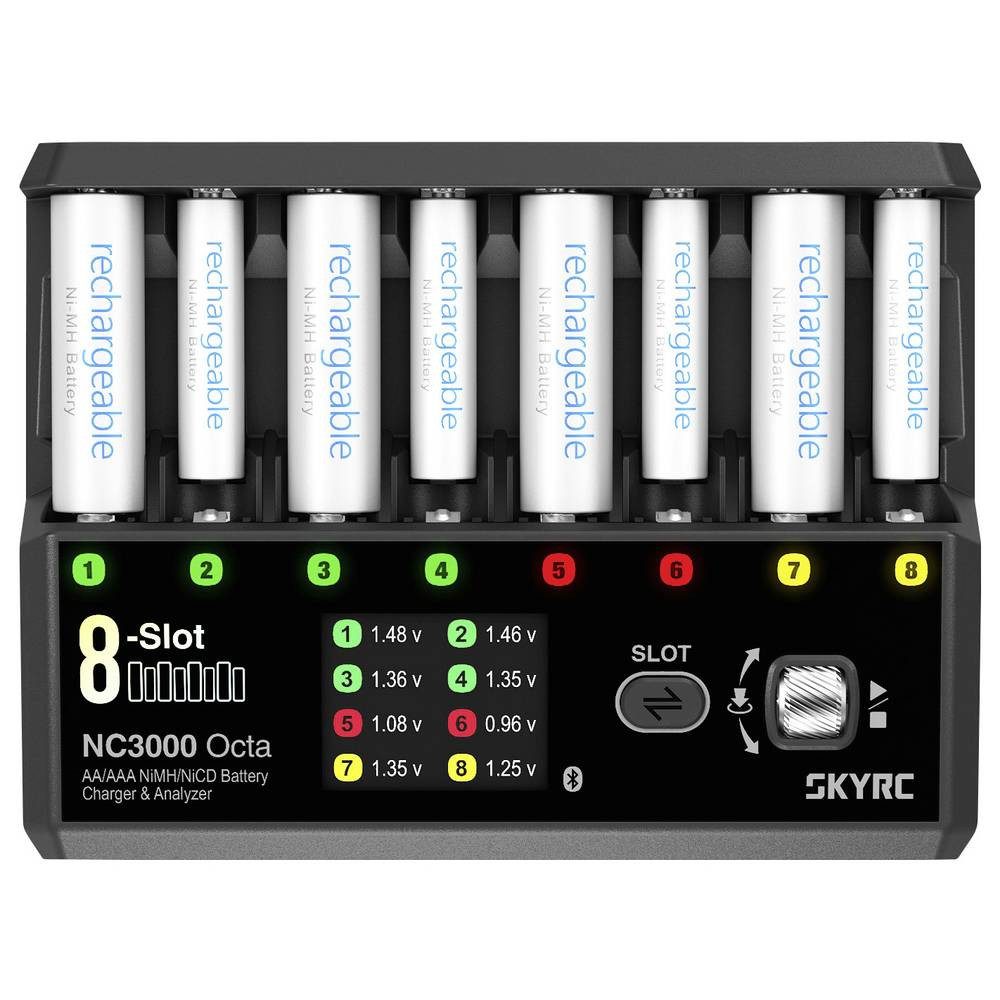 SkyRC NC3000 Octa Ladegerät NiMH, NiCd Mignon (AA), Micro (AAA) Rundzellen-Lader (Einzelschachtüberwachung, App-Steuerung)