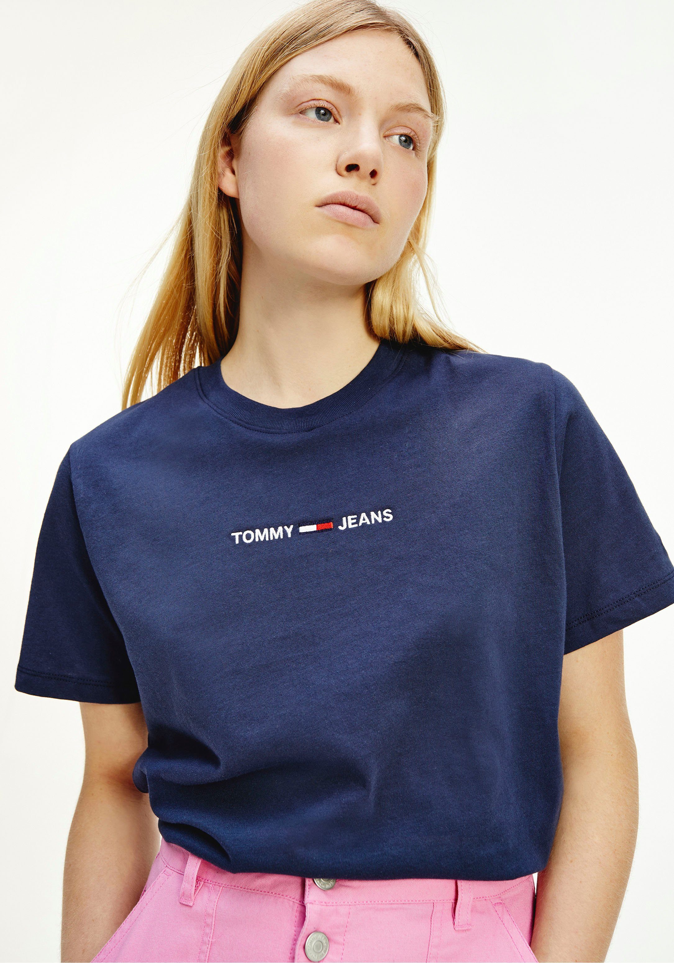 Tommy Jeans Rundhalsshirt TJW BXY CROP LINEAR LOGO TEE mit Tommy Jeans Logostickerei Twilight Navy | T-Shirts