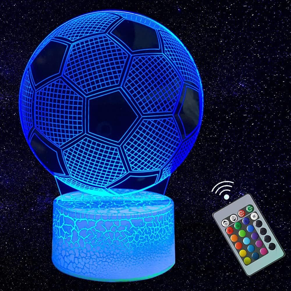 LED Nachtlicht Kinder LED Nachtlicht Fußball 3D Lampe mit 16 Farben Fernbedienung.
