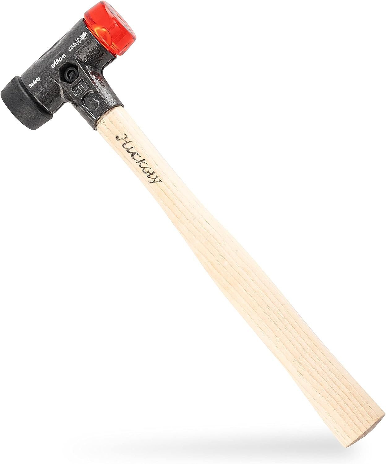 Wiha Gummihammer Schonhammer Safety (26611), Gummihammer mit hochwertigem Hickory Holzstiel, Rund-Schlagkopf 30mm