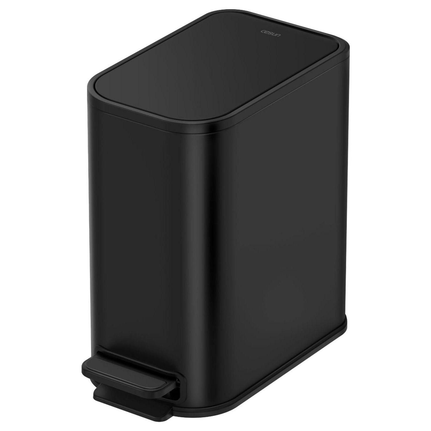 LuxusKollektion Kosmetikeimer Mülleimer 5L Edelstahl Schwarz schmal mit Pedal