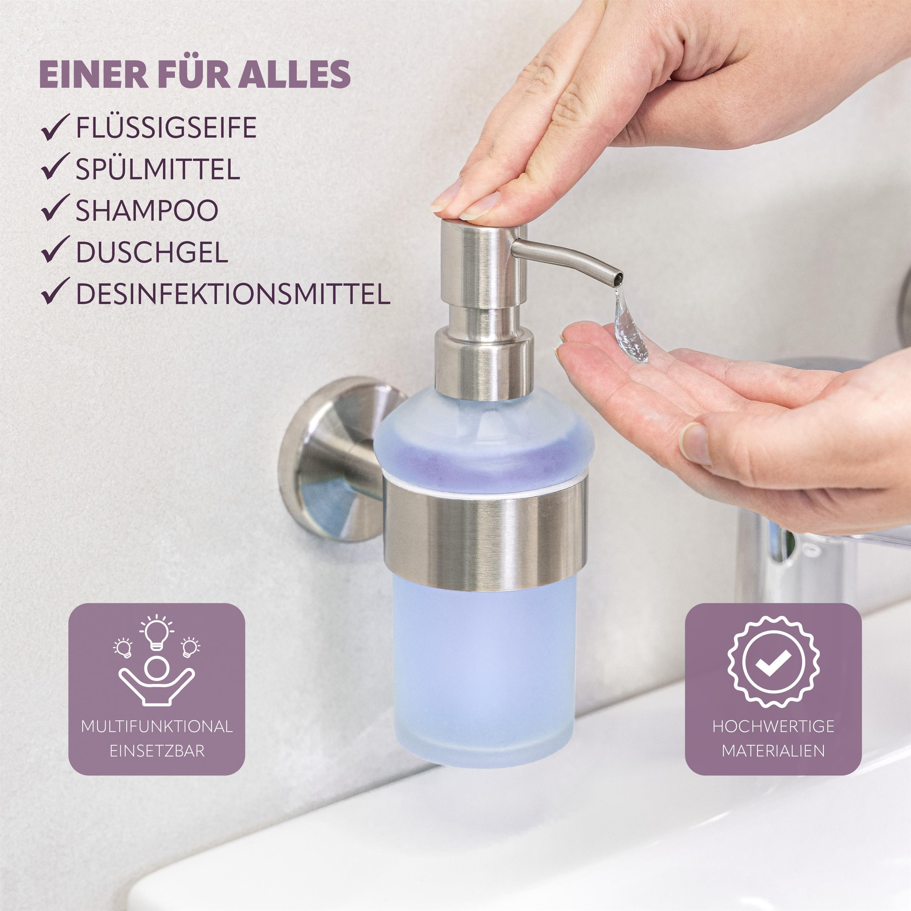 bremermann Seifenspender Bad-Serie PIAZZA - inkl. Klebeset aus Glas & Edelstahl