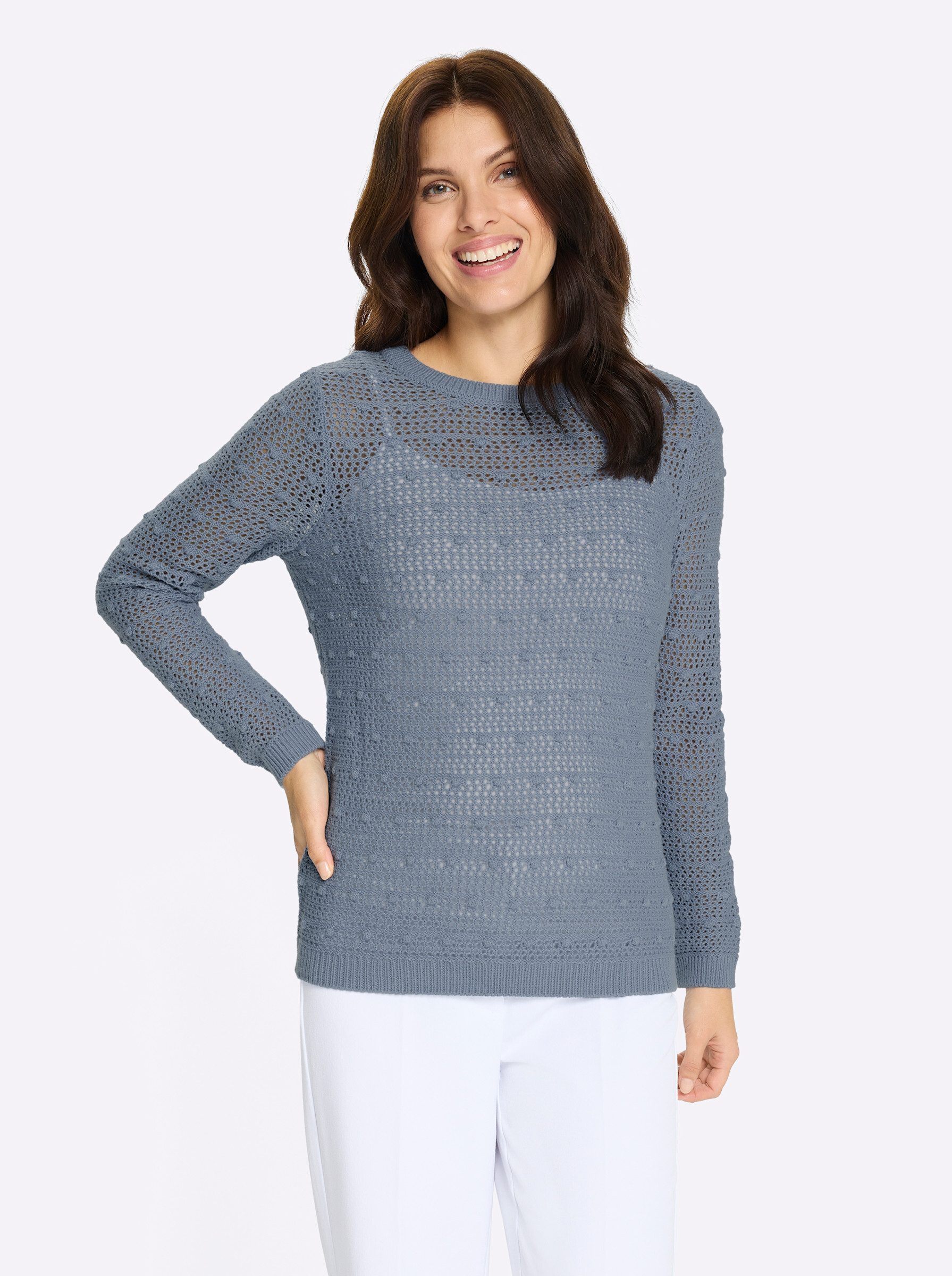 Strickpullover Ajour-Pullover Langarm Ajour