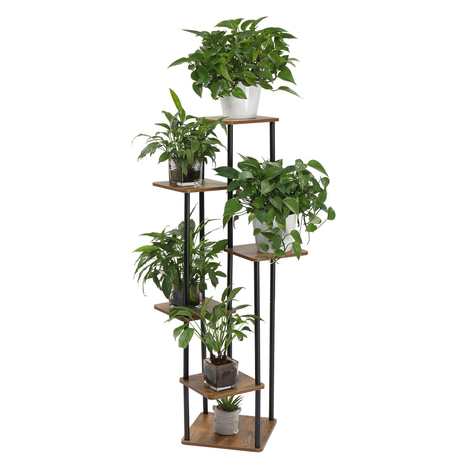 HT Blumenständer Pflanzenständer Blumenständer für Draußen, 116x30x30cm, 6-stufig, Pflanzenregal Blumentreppe Balkon Deko Zimmerpflanzen