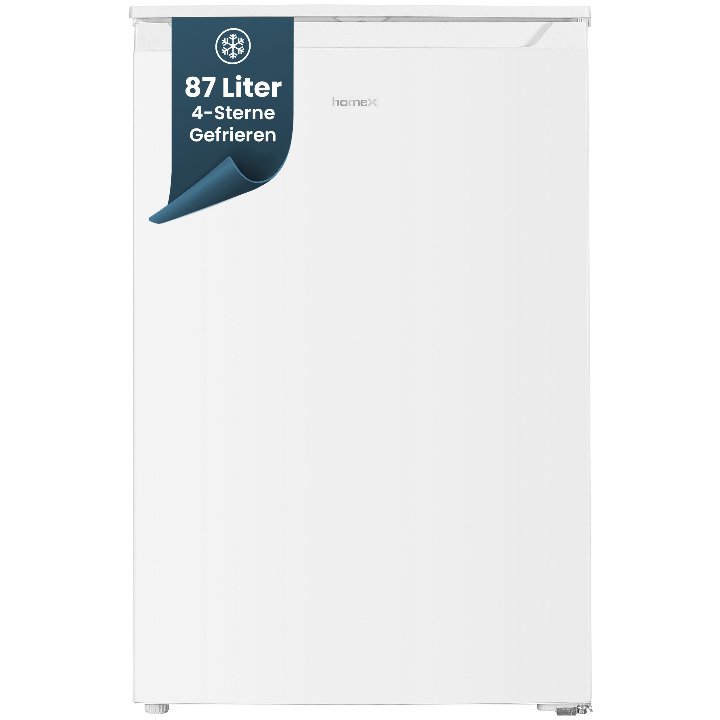 homeX Gefrierschrank FS871E-W, 85 cm hoch, 55 cm breit, 87 Liter, Tiefkühlschrank klein, Freezer, 4-Sterne Gefrieren, leise